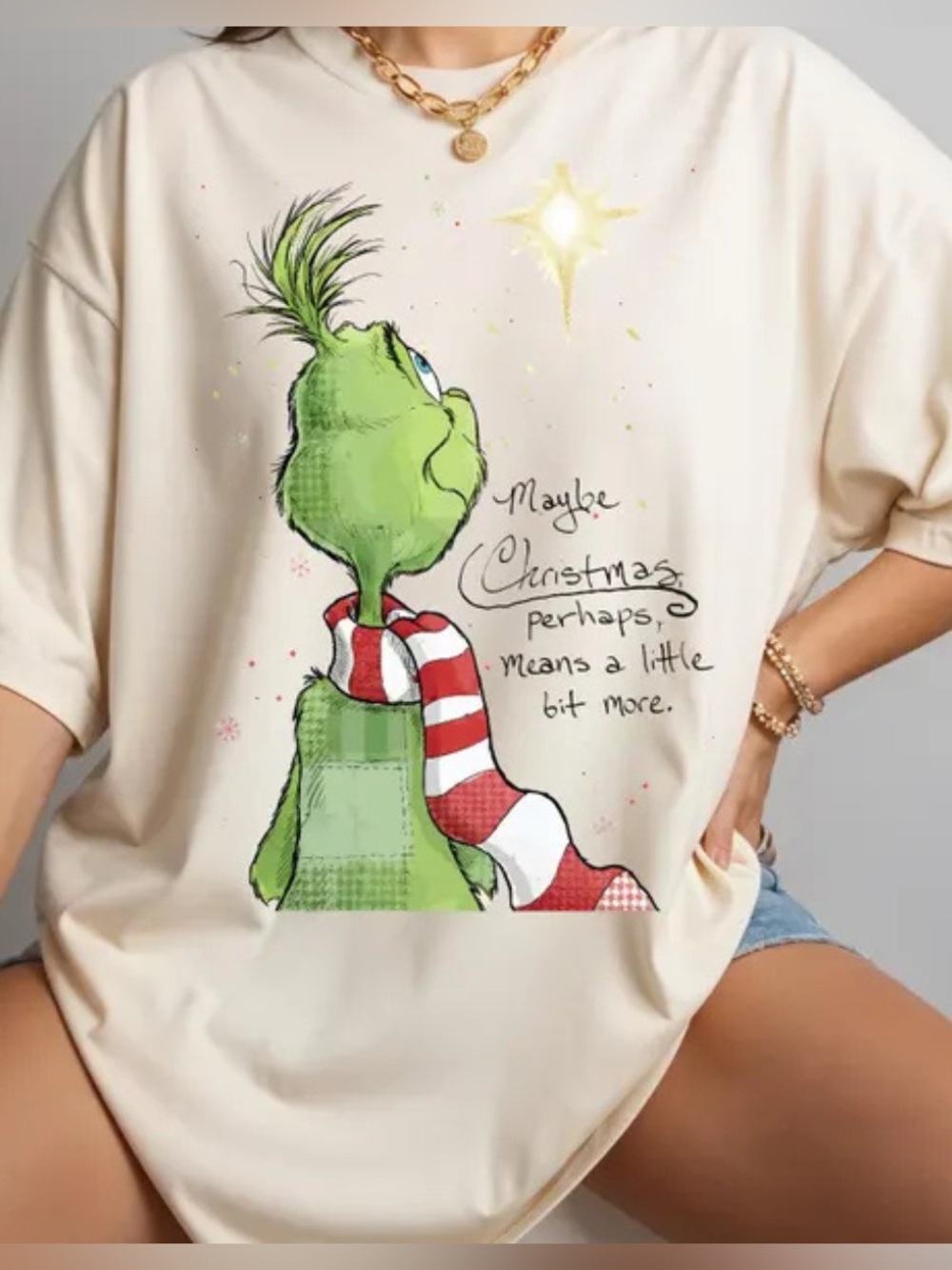 Comfort Ivory Grinch Graphic Tee, Cute Christmas Shirt, Retro Style For Unisex